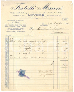 Documento originale, autentico 1930 LOVERE BG FRATELLI MARONI Officina Metallurgica  Fattura per tubi 1