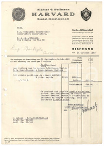Documento originale, autentico 1940 BERLIN  RICHTER & HOFFMANN  HARVARD DentalGesellschaft Fattura 1