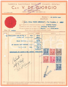 Documento originale, autentico 1944 GENOVA Piazza Umberto I CAV. V. DE GIORGIO Prodotti dentali Fattura 1