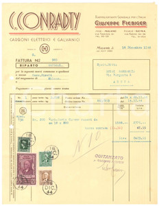 Documento originale, autentico 1944 MILANO Via Tadino 31  C. CONRADTY Carboni elettrici e galvanici Fattura 1