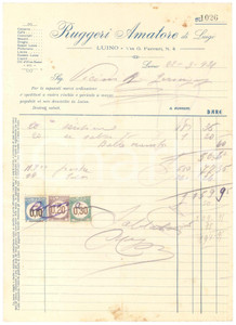 Documento originale, autentico 1921 LUINO VA RUGGERI Amatore di Luigi  Drogheria  Fattura 1