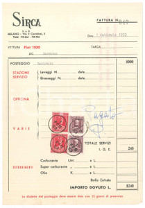 Documento originale, autentico 1953 MILANO Via F. Corridoni 5  Ditta SIRCA  Fattura posteggio FIAT 1100 3 1