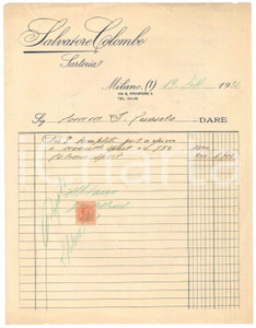 Documento originale, autentico 1931 MILANO via S. Prospero 2  Salvatore COLOMBO sartoria  Fattura abiti 1