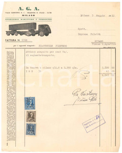 Documento originale, autentico 1952 MILANO Viale Sabotino 5  A.G.A. Spedizioni  Fattura trasporto piastrelle 1