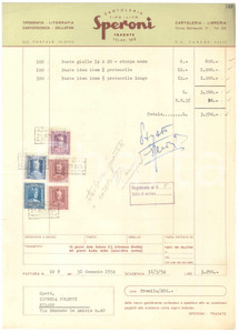 Documento originale, autentico 1954 TRADATE VA Cartoleria tipolito SPERONI  Fattura intestata 1