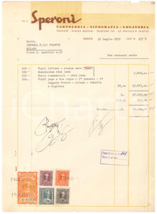 Documento originale, autentico 1951 TRADATE VA Cartoleria tipolito SPERONI  Fattura intestata 1