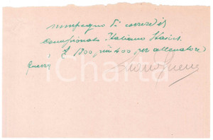 Autografo originale 1940 ca CICLISMO Ingaggio Learco GUERRA per campionato italiano AUTOGRAFO 1