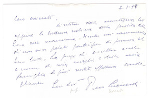 Autografo originale 1978 FERRARA ? Biglietto prof. Piero LEONARDI geologo  AUTOGRAFO 1