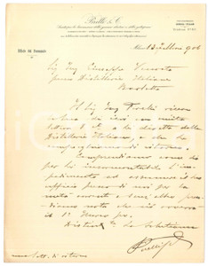 Autografo originale 1906 MILANO  Autografo Giovanni Battista PIRELLI su lettera a Giuseppe Venosta 1