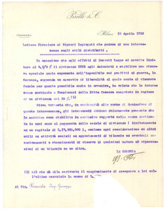 Autografo originale 1918 MILANO  Autografo Giovanni Battista PIRELLI su circolare per impiegati 1