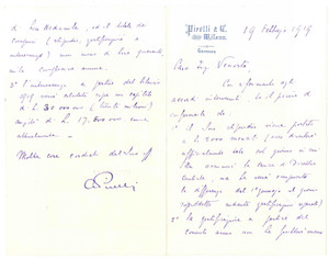 Autografo originale 1919 MILANO Lettera Alberto PIRELLI su contratto di un dipendente AUTOGRAFO 1