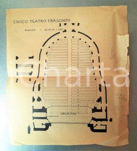Mappa, planimetria storica 1930 ca PAVIA  Civico Teatro FRASCHINI  Planimetria platea 33x38 cm 1