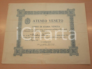 Oggetto da collezione cartaceo 1910 VENEZIA  ATENEO VENETO  Attestato esame Corso di storia veneta 1
