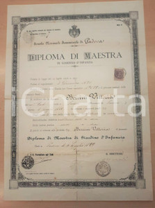 Documento originale, autentico 1899 PADOVA Scuola Normale Femminile  Diploma maestra Vittoria BERRINI 1