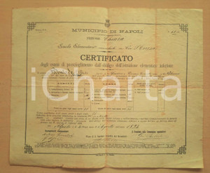 Oggetto da collezione cartaceo 1894 NAPOLI CHIAIA Scuola elementare via S. Teresa Certificato studi elementari 1