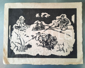 Opera d’arte autentica 1970 ARTE Scena di caccia in montagna  Incisione 34x26 cm 1