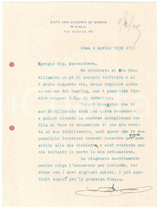Autografo originale 1939 ROMA Lettera ing. Eugenio DI GADDO per acciaio trafilato Autografo 1