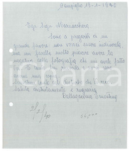 Autografo originale 1940 MADONNA DI CAMPIGLIO  Lettera Ernestina DALLAGIACOMA per foto Autografo 1