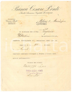 Documento originale, autentico 1920 MILANO Banca Cesare Ponti sottoscrizione prestito  Autografo Cesare PONTI 1