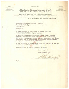 Documento originale, autentico 1950 MONTREAL Reich Brothers Ltd.  Lettera per coltelli e cavatappi CORICAMA 1 1