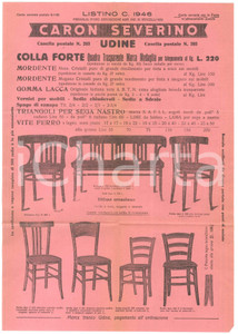 Materiale pubblicitario d’epoca 1935 ca UDINE Severino CARON Mobili in legno GOMMA LACCA Mordente  Volantino 1