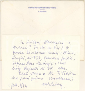 Autografo originale 1994 VERONA Ordine Giornalisti Veneto  Michelangelo BELLINETTI  AUTOGRAFO 1