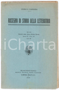 Materiale pubblicitario d’epoca 1925 Enrico CARRARA Rassegna di storie della letteratura  Invio autografo 15x23 1
