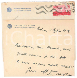 Autografo originale 1956 Università  di PADOVA Prof. Alberto TRABUCCHI  Biglietto AUTOGRAFO 1