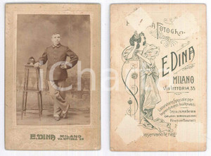 Fotografia d epoca originale 1900 ca MILANO REGIO ESERCITO Ritratto di ufficiale Fotografia E. DINA CDV 1