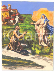 Stampa, bozzetto originale 1960 ca ARTE SACRA Apparizione della Vergine Maria Bozzetto A MANO 10x13 cm 1