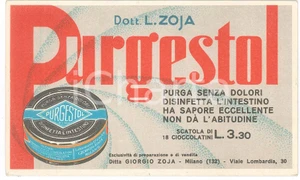 Materiale pubblicitario d’epoca 1932 MILANO FARMACEUTICA Giorgio ZOJA  Biglietto PURGESTOL Mappa CAGLIARI 1