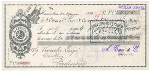 Oggetto da collezione cartaceo 1924 ALESSANDRIA  Ditta A. CESA  Assegno pubblicitario 1