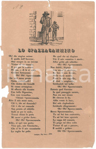 Oggetto da collezione cartaceo 1875 LOMBARDIA  CODOGNO  Lo spazzacamino  Volantino canzone popolare 1