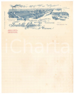 Documento originale, autentico 1900 ca VIGEVANO  FRATELLI GIANOLI Filatura e Tessitura Cotone Carta intestata 1