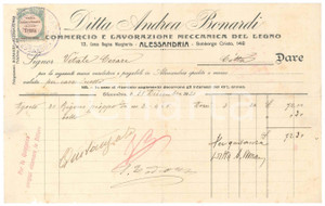 Documento originale, autentico 1921 ALESSANDRIA  Ditta Andrea BONDARDI Commercio e lavorazione legno Fattura 1