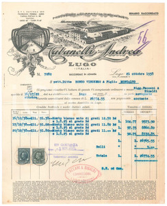 Documento originale, autentico 1938 LUGO RA Andrea TABANELLI  Produzione vino e aceto  Fattura 1
