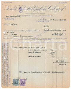 Documento originale, autentico 1943 MILANO via Vasari  S.A. GUNTHER WAGNER  Prodotti PELIKAN  Fattura 1