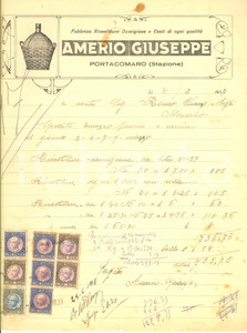 Documento originale, autentico 1937 PORTACOMARO AT Amerio GIUSEPPE  Fabbrica damigiane  Conto 1