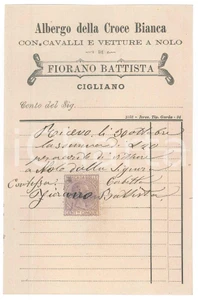 Documento originale, autentico 1910 ca CIGLIANO Albergo della croce bianca di Battista FIORANO Ricevuta 1