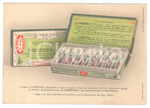 Materiale pubblicitario d’epoca 1939 MILANO Laboratorio Giorgio ZOJA Fialette FORGENINA Cartolina commerciale 1
