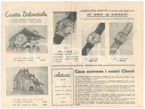 Materiale pubblicitario d’epoca 1955 ca TORINO Via Nizza OROLOGI BECO Catalogo orologi a cucÃ¹ INCOMPLETO 1