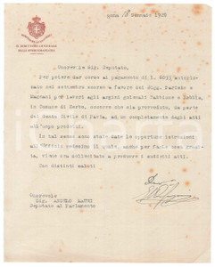 Autografo originale 1920 ROMA Francesco Ettore DE GREGORIO Direttore Opere Idrauliche  AUTOGRAFO 1