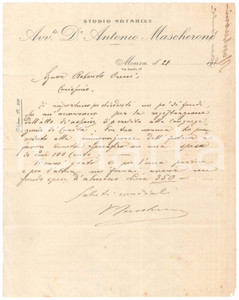 Documento originale, autentico 1910 ca MONZA Avv. Dr. Antonio MASCHERONI Studio Notarile  Lettera autografa 1
