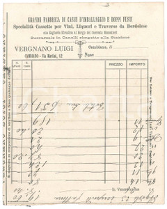 Documento originale, autentico 1895 ca CAMBIANO TO Luigi VERGNANO Casse da imballaggio e fusti  Modulo 1