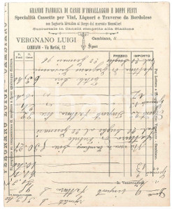 Documento originale, autentico 1896 CAMBIANO TO Luigi VERGNANO Casse da imballaggio e fusti  Modulo 1