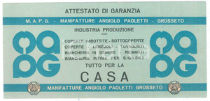 Oggetto da collezione cartaceo 1980 ca GROSSETO Manifatture Angiolo PAOLETTI  Attestato di garanzia 1