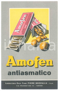 Materiale pubblicitario d’epoca 1960 FARMACEUTICA TORINO  Piero BOZZALLA  AMOFEN antiasmatico PubblicitÃ  1