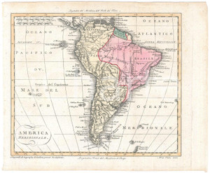 Stampa, bozzetto originale 1810 W. GUTHRIE Compendio di geografia  America meridionale Tavola a colori 1