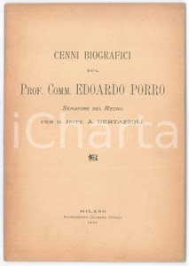 Libro, pubblicazione d epoca 1901 A. BERTAZZOLI Cenni biografici sul prof. comm. Edoardo PORRO Pubblicazione 1