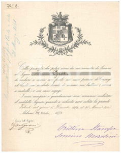 Documento originale, autentico 1879 MILANO CUSAGO Licenza caccia con fucile Autografo Cristina STAMPA SONCINO 1